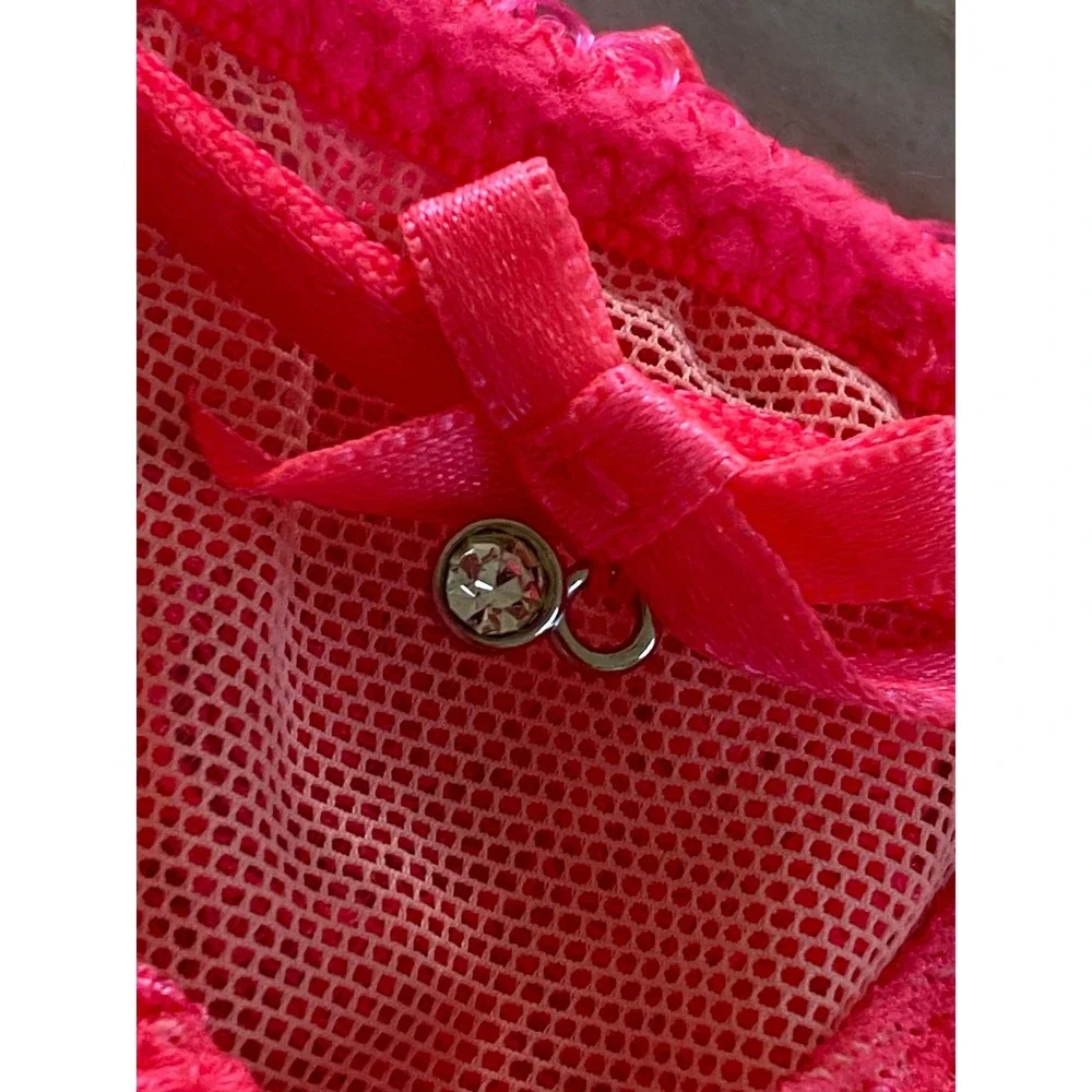 Victorias Secret Neon Pink Lace Satin Low Rise Bikini Panty Medium Bow 2013 y2k